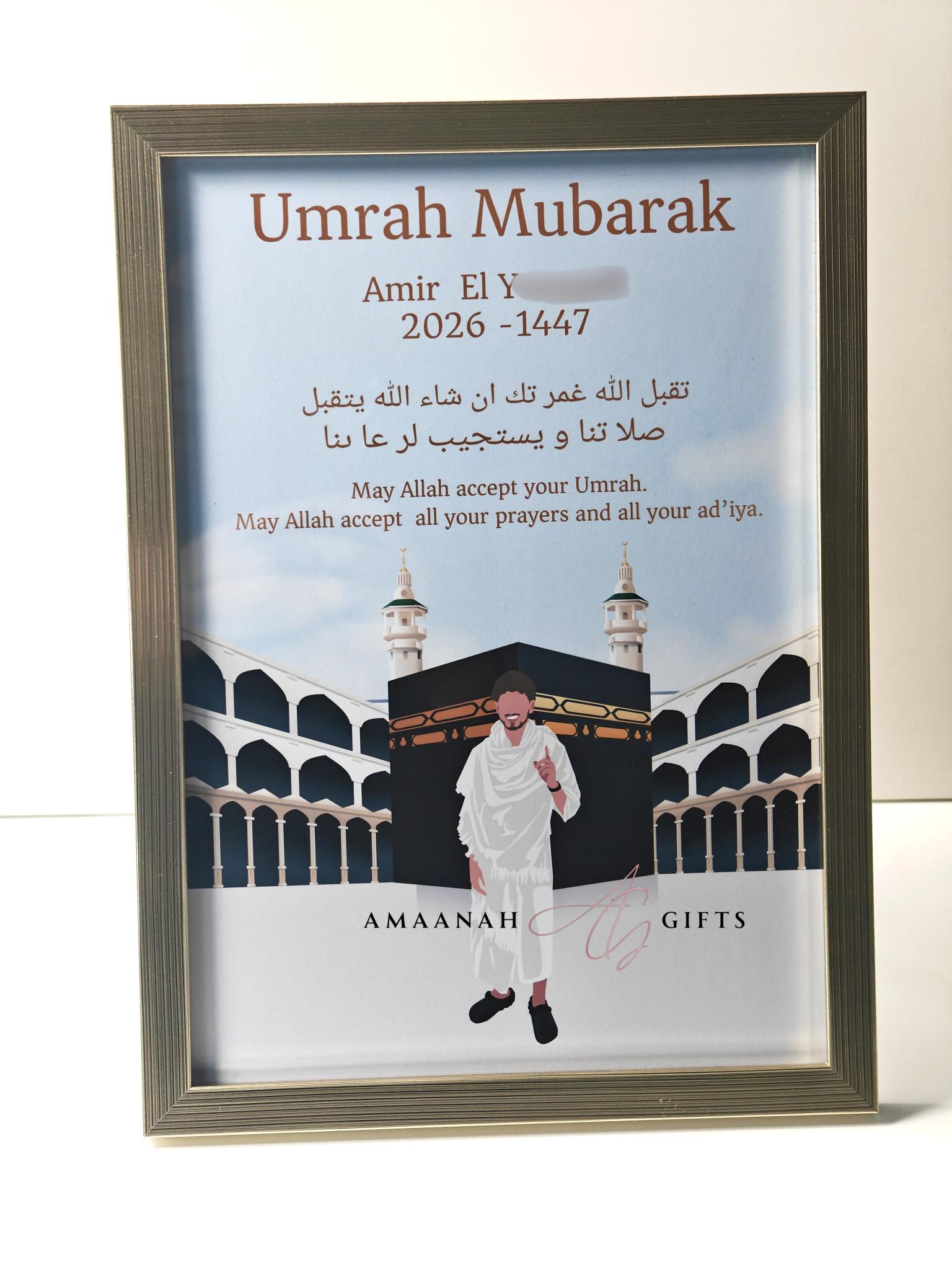 Persoonlijk umrah portret van pelgrim bij de Kaaba als blijvende herinnering