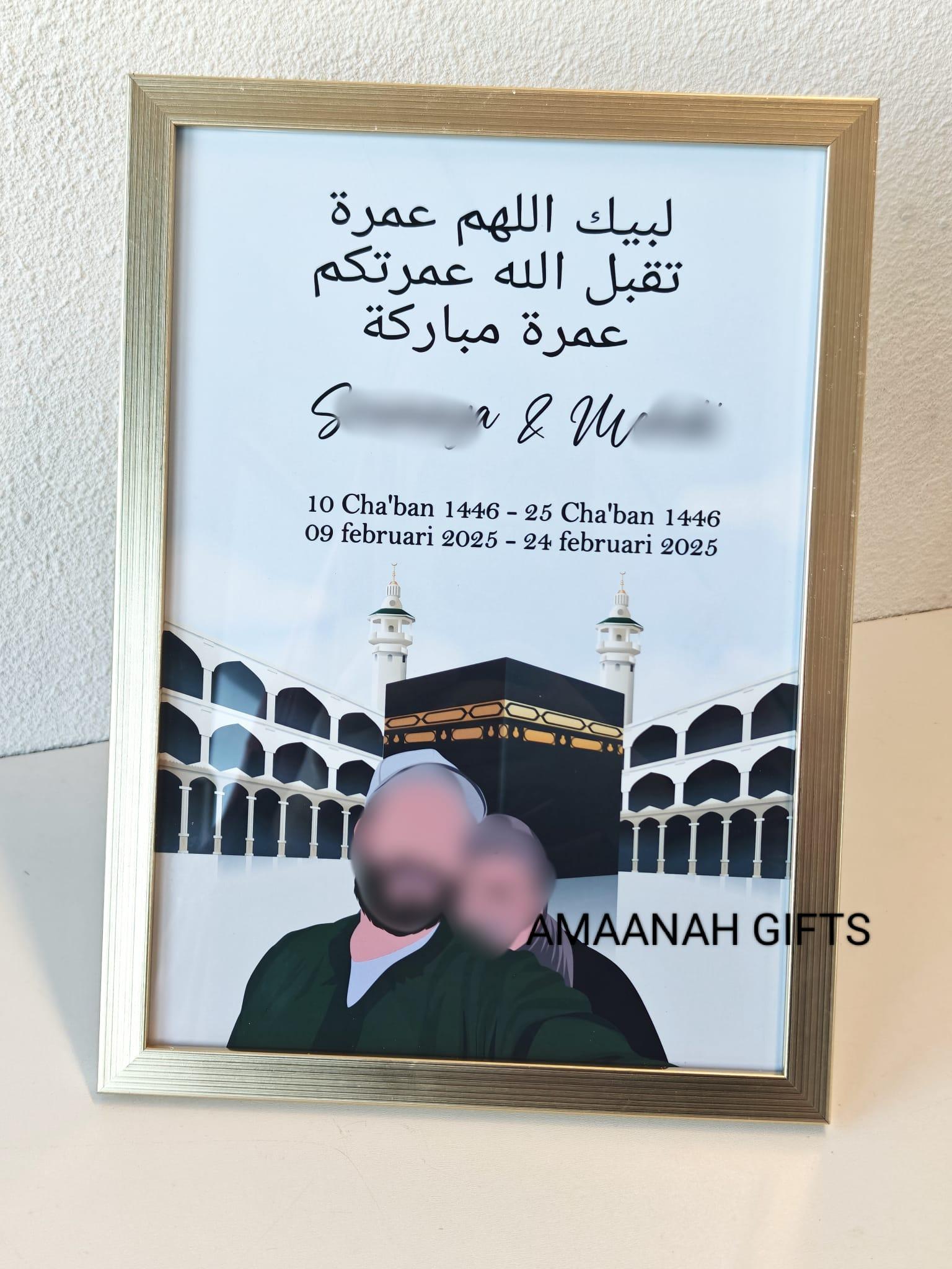Gepersonaliseerd umrah portret op basis van eigen foto met Kaaba achtergrond
