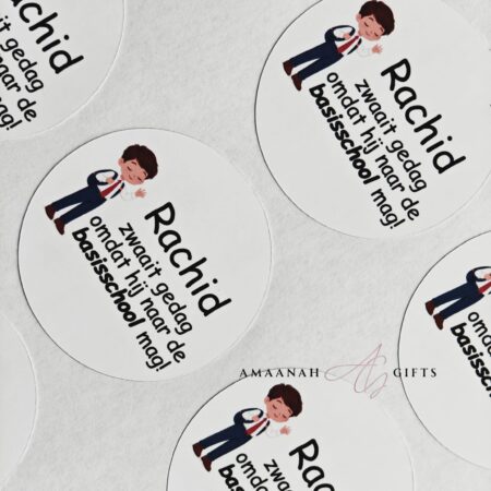 Traktatie stickers met naam Rachid voor basisschool