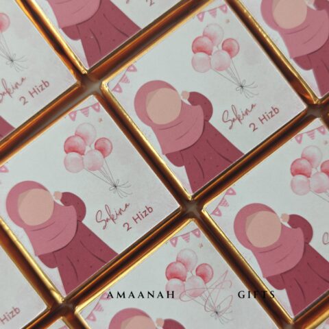 Gepersonaliseerde mini chocolade voor 2 Hizb met meisje en ballonnen