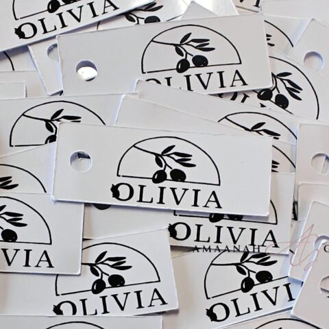 Labels met logo van Olivia voor producten en verpakkingen